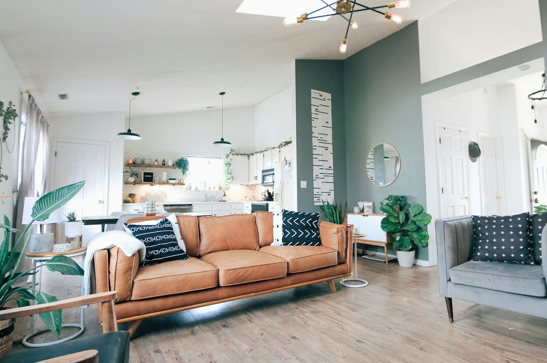 living room with plants